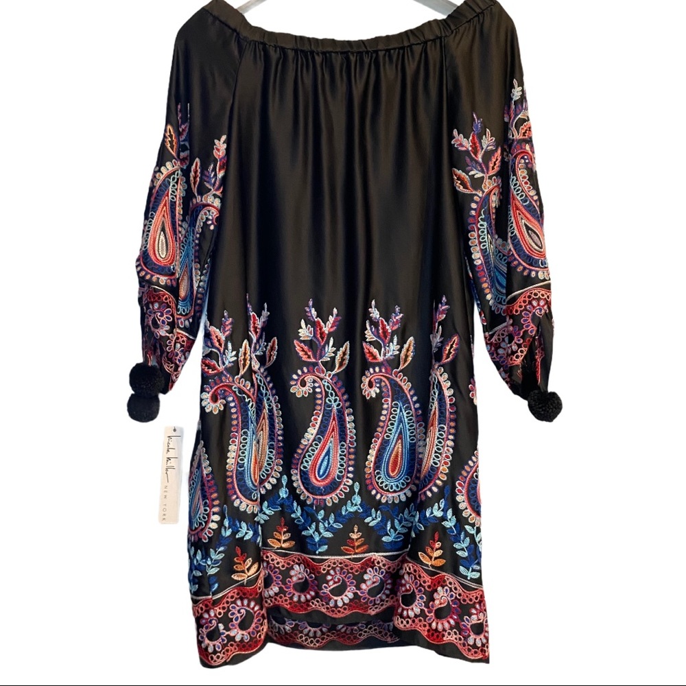 NICOLE MILLER Embroidered Boho Off Shoulder Dress Size 4 NWT